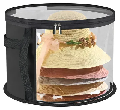 Produktbild von Runde Hutschachtel mit Deckel, Hutkoffer, Hutaufbewahrungsbox mit Sichtfenster und stabilem Griff, Hutaufbewahrungsbox für große runde Hüte und Cowboykappen