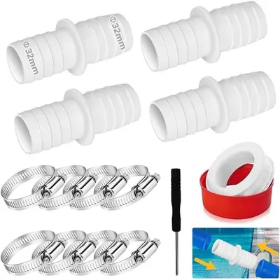 Productafbeelding van Zwembadslangadapter 32mm, 4 stuks. Slangklemmen, PTFE-band, wit