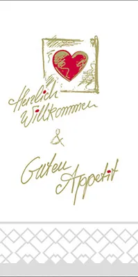 Produktbild von Tissue Serviette Herzlich Willkommen, 33 x 33 cm, 1/8 Falz, 100 Stück - Mank