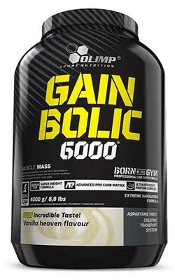 Zdjęcie produktu dla Olimp Nutrition Gain Bolic 6000, Koncentrat, Białko kazeinowe, Białko jajka, Koncentrat białka serwatkowego, Wanilia, Stosuj 1-3 porcji dziennie pomiędzy posiłkami oraz na ok. 1 godz. przed i po treningu. 1 porcję..., 15 g, 376 kcal