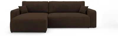 Image de Canapé d’angle BERLIN gauche marron velours côtelé Poso 6 - fonction couchage, coffre de rangement pour la literie