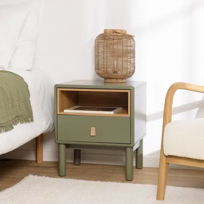 Image de ETHAN - Table de chevet 1 tiroir et 1 niche en bois naturel vert