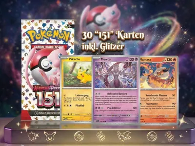 Produktbild von 30 Pokemon 151 Karten | NUR 151 KARTEN | Holo/Glitzer, Boosterfrisch, Deutsch sammelkarten