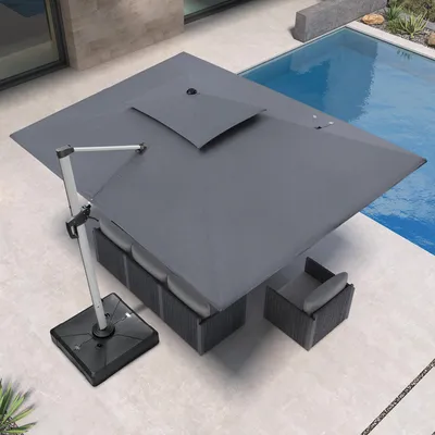 Produktbild von PURPLE LEAF Ampelschirm Rechteckiger 270 x 365 cm Sonnenschirm Groß Stabil Terrassenschirm 360°Rotation, für Garten,Terrasse, Pool Sonnenschutz ,Grau