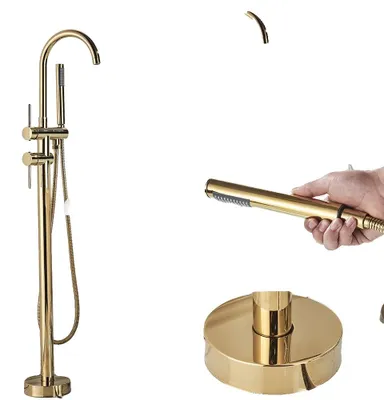 Produktbild von Badewannenarmatur, freistehendes Design, 360° schwenkbarer Auslauf, Gold-A