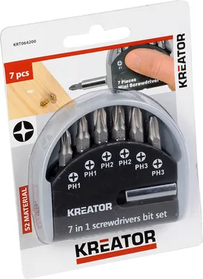 Produktbild von Kreator Bitset 7-teilig 25 mm Bits PH Bitbox Mini-Schraubendreher-Set S2-Stahl