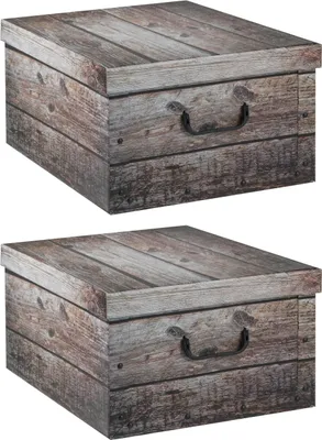 Produktbild von Aufbewahrungsboxen - 51 x 37 cm - Grau - Weiß - recycelter Karton - Holzkistenoptik - 2er Set
