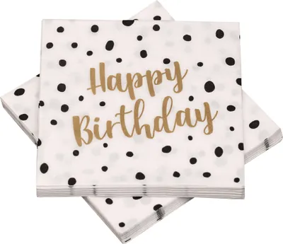 Produktbild von Servietten Happy Birthday Pünktchen - schwarz gold (20 Stück)