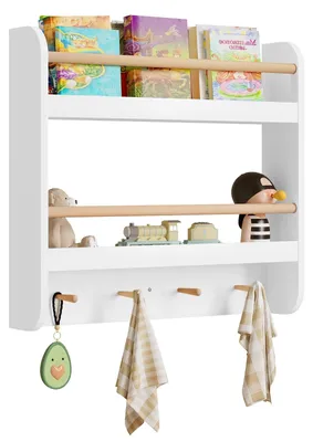 Productafbeelding van Omgoods - Kinderboekenkast met 2 Planken en 4 Haken voor Speelgoed
