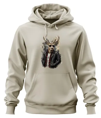 Produktbild von Hirsch Lustig Lederjacke Sonnenbrille Biker Lederhose Hoodie Kapuzenpullover, Natur, XL