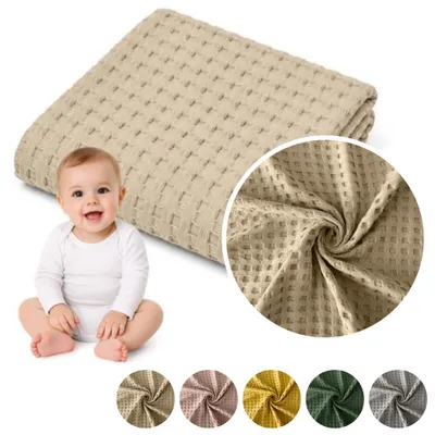 Produktbild von MEBLEODNOWA, Babydecke, Kinderdecke, Waffeldecke, 70 × 100 cm, Beige, 100 % Baumwolle, Pflegeleicht, Leichte, Weiche, für Kinderwagen, für Babybett