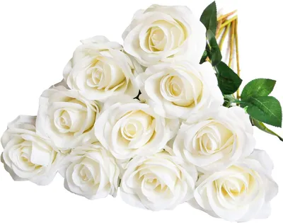 Imagen del producto de Rosas artificiales, flores de seda blancas, 10 unidades, 53,8 cm de largo, para decoración de mesas