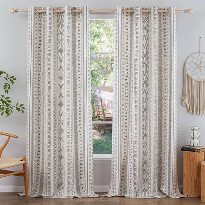 Produktbild von 2er Set Vorhänge Boho Muster Wasserdicht Vorhang mit Ösen Gardinen für Schlafzimmer Wohnzimmer Balkon Hof, Schwarz, B132xH274cm