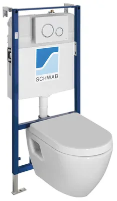 Produktbild von Aqualine Nera Wand-WC mit UP-Spülkasten und Schwab Knopf, weiß