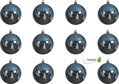 Produktbild von Weihnachtskugeln Kunststoff Tannenbaum Motiv 8cm nachtblau, 12er Set