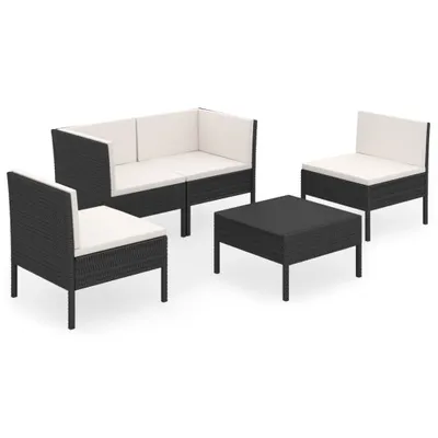 Immagine prodotto di vidaXL set da giardino 5 pezzi con cuscini in poly rattan nero