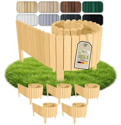 Produktbild von Floranica Beeteinfassung Rasenkante 10 m (5 Stück à 2 m), Höhe 20 cm, Natur, Steckzaun Beetumrandung Holzzaun