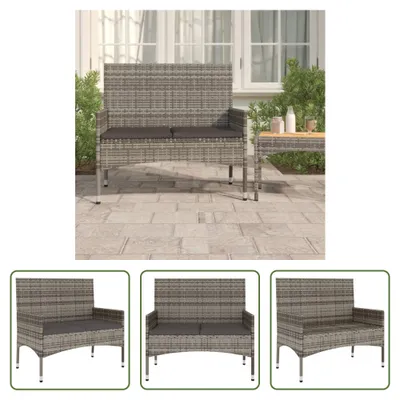 Produktbild von The Living Store Gartenbank 2-Sitzer mit Kissen Grau Poly Rattan