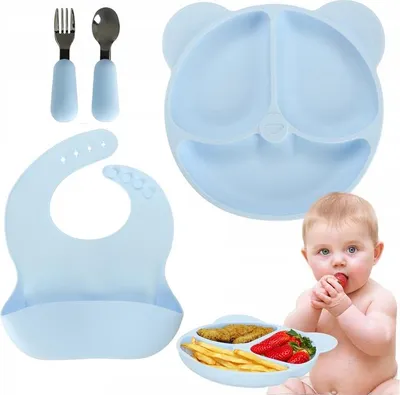 Obrázek produktu pro Silikonové nádobí pro děti Modré hygienické flexibilní pohodlné krmení