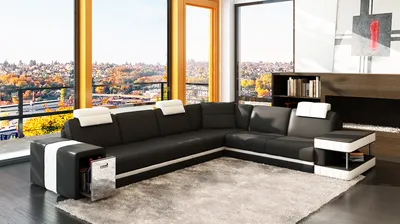 Productafbeelding van Lederen bank, bank, sofa, bekleding, hoek, zithoek, hoekbank, woonkamer, zithoek