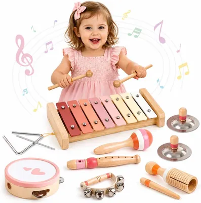 Produktbild von Musikinstrumente Set 8-in-1, für Kinder ab 3 Jahren, Holz, Montessori Spielzeug