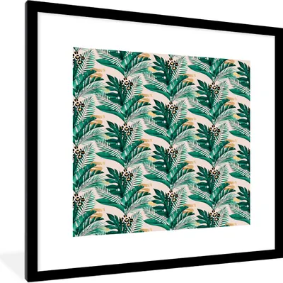 Produktbild von MuchoWow® Gerahmtes Poster Tropisch - Blau - Blätter 40x40 cm - Poster mit Schwarzem Bilderrahmen Wandposter Rahmen Foto Bilder - Poster - Plakat im Rahmen