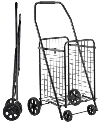 Image de SucceBuy Chariot de courses pliable avec roues pivotantes et une capacité de charge de 40,8 kg, 39 L Chariot pour les courses, le linge, le camping, les provisions et les bagages, couleur noire
