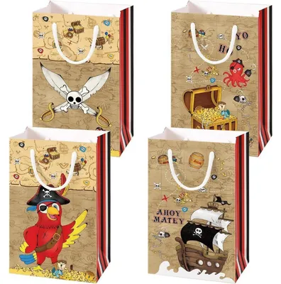 Produktbild von Geschenktüten Piratenparty 16 Stück mit Griff für Kindergeburtstage 20x12x8 cm