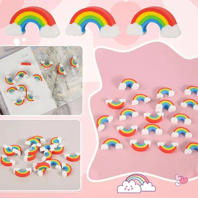 Produktbild von 60 Stück Regenbogengummis - bunte und lustige Radiergummis für Kinder, Studenten und Büros