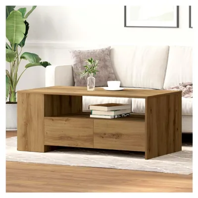 Produktbild von Eichen Couchtisch mit Stauraum, rechteckiger Design Couchtisch für das Wohnzimmer, 102 x 55 x 43,5 cm
