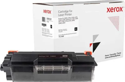 A Xerox toner cartridge and its packaging are shown.