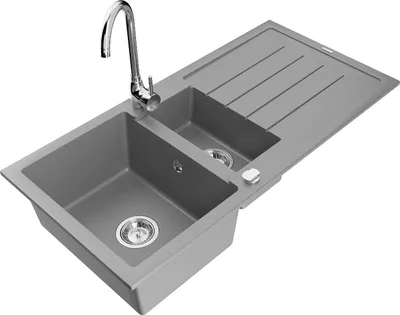 Produktbild von Mexen Andres 1,5-Becken-Granitspüle mit Abtropffläche und Mischbatterie Telma, Grau - 6515-71-670200-00