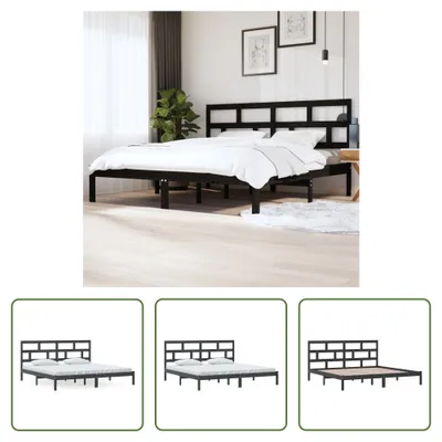 Produktbild von The Living Store Massivholzbett Schwarz Kiefer 200x200 cm