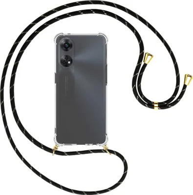 Produktbild von Handykette Backcover-Schutzhülle mit Band (Metall goldfarben) für Oppo Reno8 T 4G (CPH2481, 6.43'') - schwarz/gold