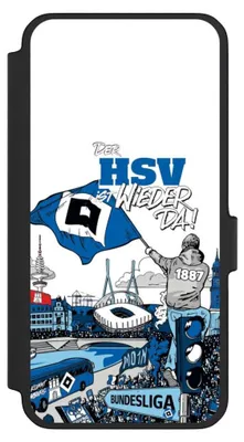 Produktbild von NIVOCASE Klapphülle für Samsung Galaxy A56 5G  Handyhülle aus Kunst Leder NIVOflip schwarz Aufstieg Hamburger SV Offizielles Lizenzprodukt