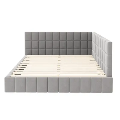 Produktbild von Flieks Polsterbett 160x200cm mit Lattenrost, Tagesbett Schlafsofa mit Verstellbarem Rückenlehne, Doppelbett Gästebett Daybett Jugendbett, Samt, Grau