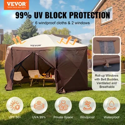 Produktbild von VEVOR Pop-Up-Pavillonzelt, Pop-Up-Zelt mit3,5 x 3,5 m, Schnellaufbau-Zelt mit Moskitonetz, braun