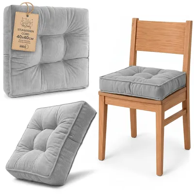 Produktbild von Stuhlkissen Cordstoff 40x40 cm Sitzkissen quadratisch für Esszimmer Hellgrau