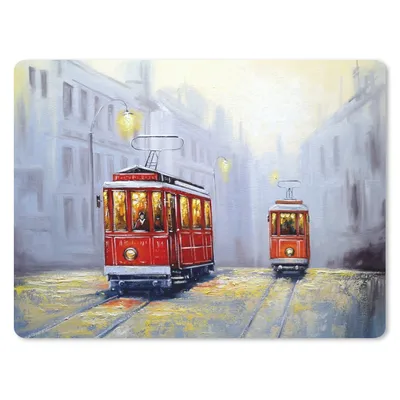 Produktbild von MuchoWow® Mauspad Mousepad Gemälde - Straßenbahn - Stadt - Öl 40x30 cm - Mousepads - Maus Mat - Pad - Mausunterlage - Anti Rutsch