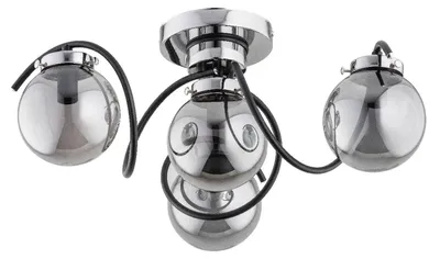 Produktbild von Deckenleuchte Metall Glas E14 B: 52 cm Chrom Rauchglas 4-flammig Kugel Schirm Modern