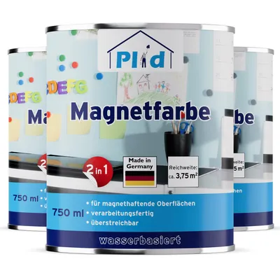 Produktbild von Plid Magnetfarbe 2,25 L für ca. 12 m² Anthrazitgrau | Magnetlack & Wandfarbe magnetisch| Überstreichbar, geruchsarm, hohe Magnetkraft,  Germany