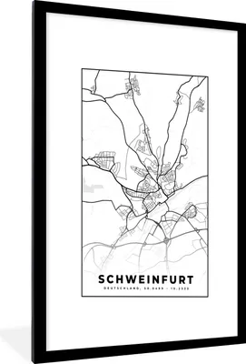 Produktbild von MuchoWow® Gerahmtes Poster Karte - Schweinfurt - Stadtplan 60x90 cm - Poster mit Schwarzem Bilderrahmen Wandposter Rahmen Foto Bilder - Dekoration - Wandposter Wohnzimmer - Hochwertig