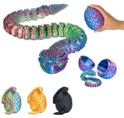 Zdjęcie produktu dla Wąż w jajku 3D 27 cm, ruchoma figurka węża, jajo 10 cm, niespodzianka – Niebiesko-zielono-fioletowy