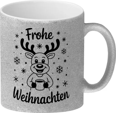 Produktbild von Frohe Weihnachten Cartoon Rentier Glitzer-Kaffeebecher