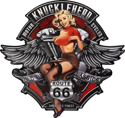 Obrázek produktu pro Moritz plechová cedule 40 x 38 cm motorka Route 66 USA klasická žena rockabilly dekorace kovová cedule retro vintage retro výroky vtipné