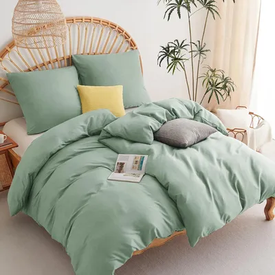 Productafbeelding van TRANKIELO® - Beddengoedset 135x200 cm - 2 dekbedovertrekken + 2 kussenslopen - 100% microvezel - Saliegroen