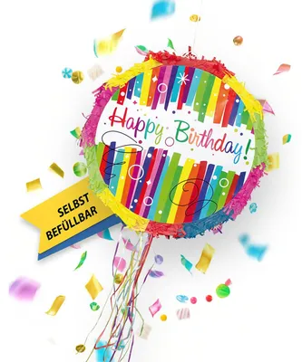 Produktbild von Pinata Happy Birthday Bunt Kinder Geburtstag Schlag-Pinata 44 x 9 x 44 cm Dekoration Geburtstagsdeko