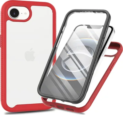 Obrázek produktu pro Pouzdro pro iPhone 16e/iPhone 17e, nárazník s vestavěnou ochranou displeje 360° celotělové ochranné pouzdro Červený