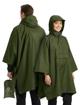 Produktbild von WEIRERNS Regenponcho wasserdicht atmungsaktiv ultraleicht Mehrzweck Poncho Damen Herren 3in1 Regencape für Wandern Camping Outdoor Zubehör (Grün)