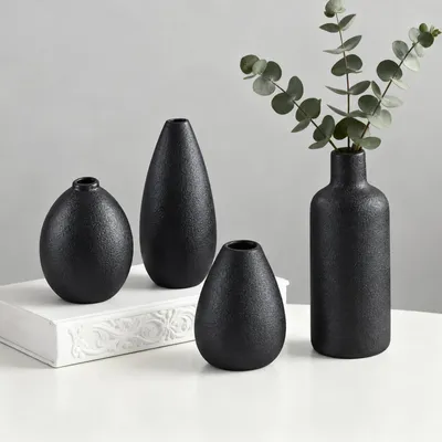 Vasen-Set, 4er Set, Keramik, Schwarz, Matt, Tischdeko
